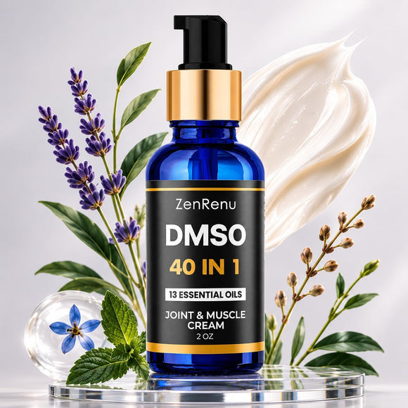 DMSO Cream 99.995% Pure Pharma Grade - 40-in-1 Advanced Formula -12 Essential Oils, Arnica, Aloe Vera, MSM - Fast-Absorbing Joint & Muscle Cream – 2 oz Glass Pump Bottle – Made in USA