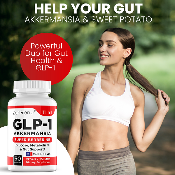 ZenRenu GLP-1 Supplement - Akkermansia Probiotic & Super Berberine 11-in-1 Gut & Metabolism Support with Hops, Bitter Melon, Ceylon Cinnamon, Green Tea - GLP-1 Advanced Natural Support - 60 Vegan Caps