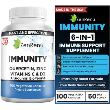 Quercetin, Zinc Picolinate, Vitamin C & D3 Supplement with Curcumin- Immune Support - Made in The USA by Zenrenu
