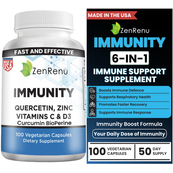 Quercetin, Zinc Picolinate, Vitamin C & D3 Supplement with Curcumin- Immune Support - Made in The USA by Zenrenu