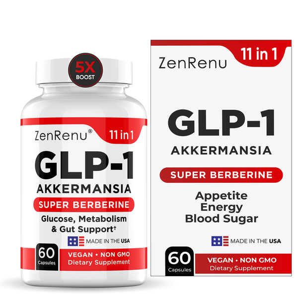 ZenRenu GLP-1 Supplement - Akkermansia Probiotic & Super Berberine 11-in-1 Gut & Metabolism Support with Hops, Bitter Melon, Ceylon Cinnamon, Green Tea - GLP-1 Advanced Natural Support - 60 Vegan Caps