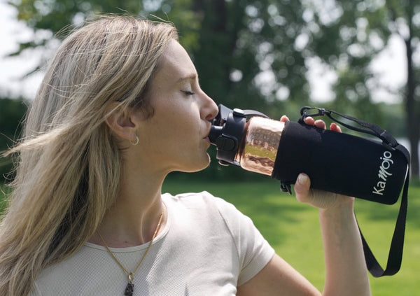 Copper Water Bottle Anti-Bacterial - Push Button Sports Lid - Removable Insulated Neoprene Sleeve and Optional Copper Straw