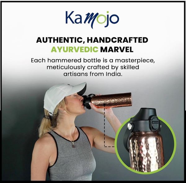 Copper Water Bottle Anti-Bacterial - Push Button Sports Lid - Removable Insulated Neoprene Sleeve and Optional Copper Straw