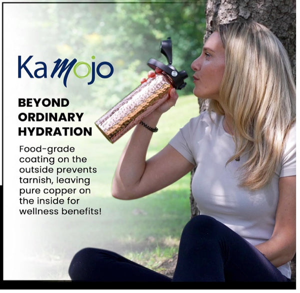 Copper Water Bottle Anti-Bacterial - Push Button Sports Lid - Removable Insulated Neoprene Sleeve and Optional Copper Straw