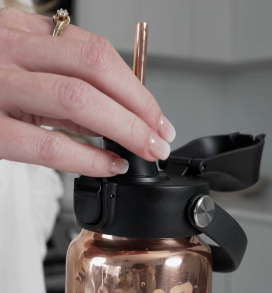 Copper Water Bottle Anti-Bacterial - Push Button Sports Lid - Removable Insulated Neoprene Sleeve and Optional Copper Straw