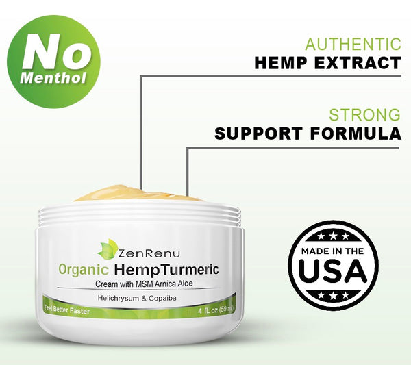 Organic Hemp Turmeric Pain Relief Cream (4 Oz) Economy Size by ZenRenu