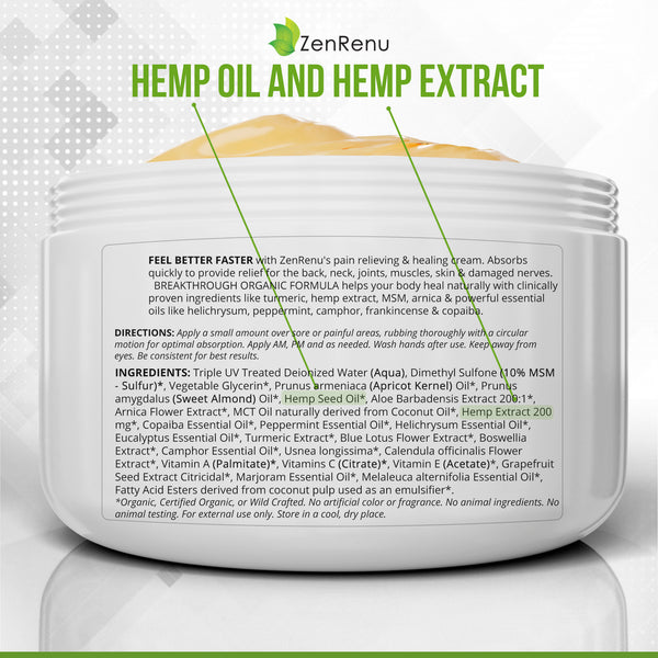 Organic Hemp Turmeric Pain Relief Cream (4 Oz) Economy Size by ZenRenu