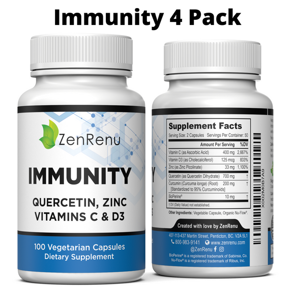 4 Bottle Special Quercetin, Zinc Picolinate, Vitamin C & D3 Supplement with Curcumin- Immune Support - Made in The USA by Zenrenu