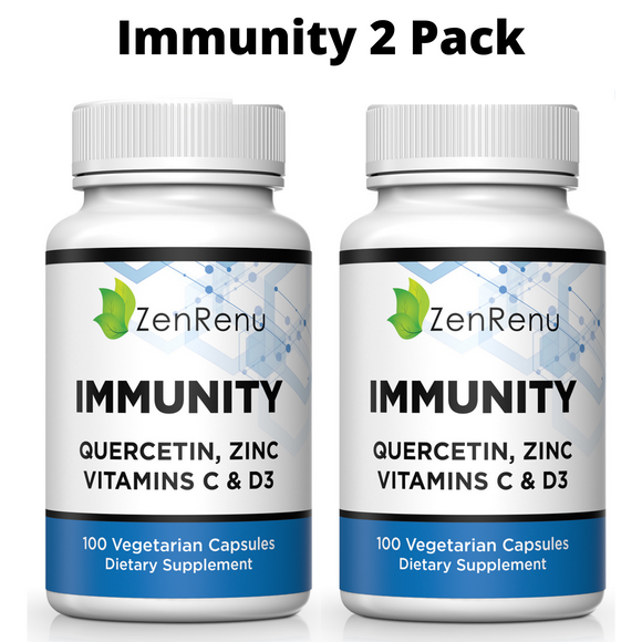 2 Bottles Quercetin, Zinc Picolinate, Vitamin C & D3 Supplement with Curcumin- Immune Support - Made in The USA by Zenrenu