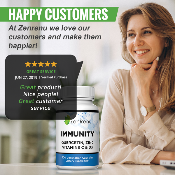 Quercetin, Zinc Picolinate, Vitamin C & D3 Supplement with Curcumin- Immune Support - Made in The USA by Zenrenu