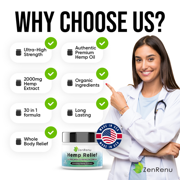 2000mg Hemp Relief Joint & Muscle Cream for Pain  – Large 4 oz Jar-  Ultra-High Strength Nano Hemp Hemp Extract for Discomfort in Neck, Back, Knees, Shoulder & Feet -