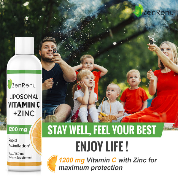 Liposomal Vitamin C & Zinc Liquid -1200mg Supplement Drink- Rapid Cellular Absorption - Immune Support & Antioxidant -