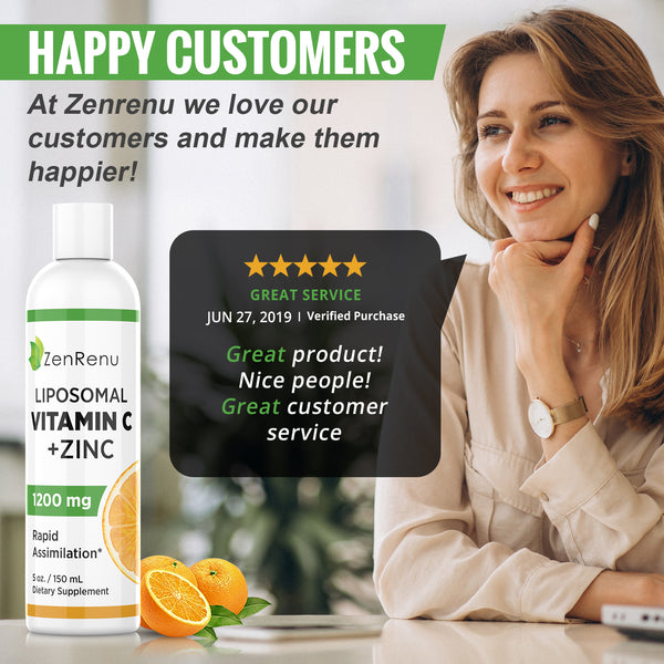 Liposomal Vitamin C & Zinc Liquid -1200mg Supplement Drink- Rapid Cellular Absorption - Immune Support & Antioxidant -