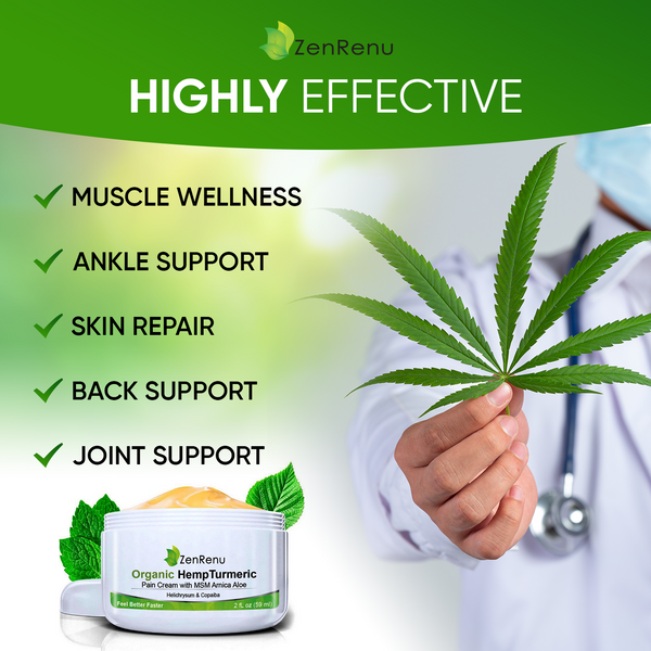 Organic Hemp Turmeric Pain Relief Cream (4 Oz) Economy Size by ZenRenu