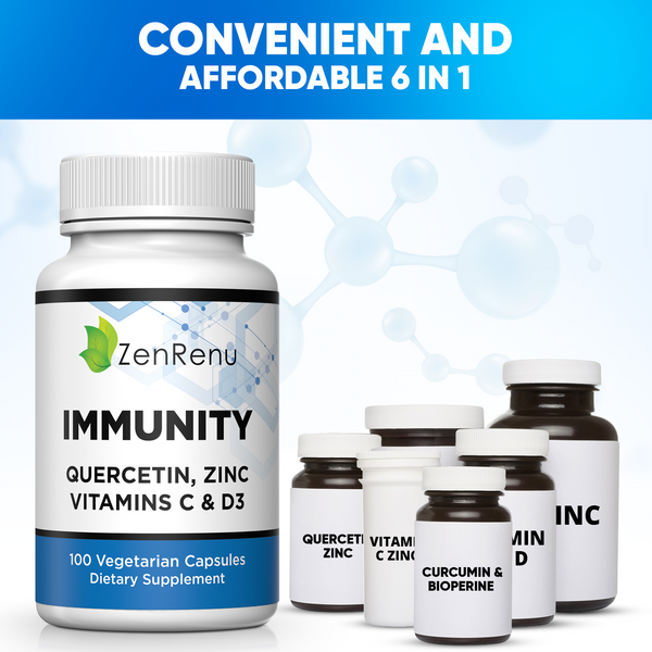 Quercetin, Zinc Picolinate, Vitamin C & D3 Supplement with Curcumin- Immune Support - Made in The USA by Zenrenu