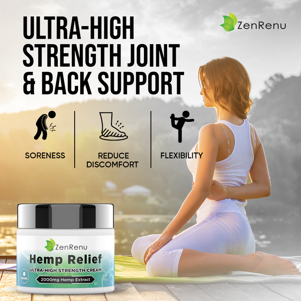 2000mg Hemp Relief Joint & Muscle Cream for Pain  – Large 4 oz Jar-  Ultra-High Strength Nano Hemp Hemp Extract for Discomfort in Neck, Back, Knees, Shoulder & Feet -